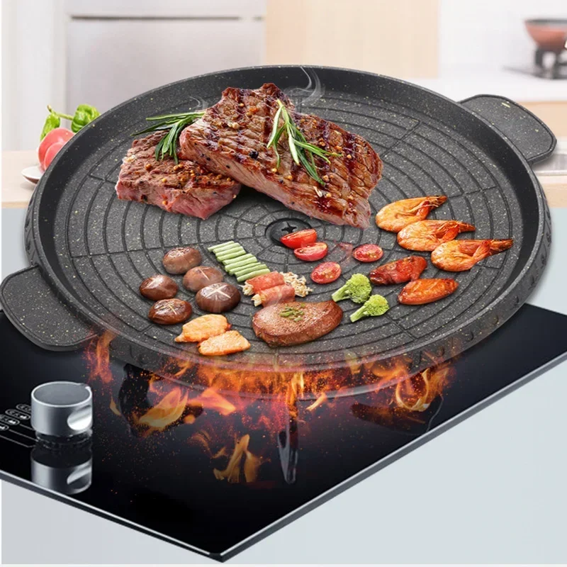 Camping Cooking Hot Plate - ポータブル無煙アルミトレイ,韓国のマイファンストーングリル,屋外バーベキュープレート,焦げ付き防止,家庭用,新品,3形状,32cm,ホット