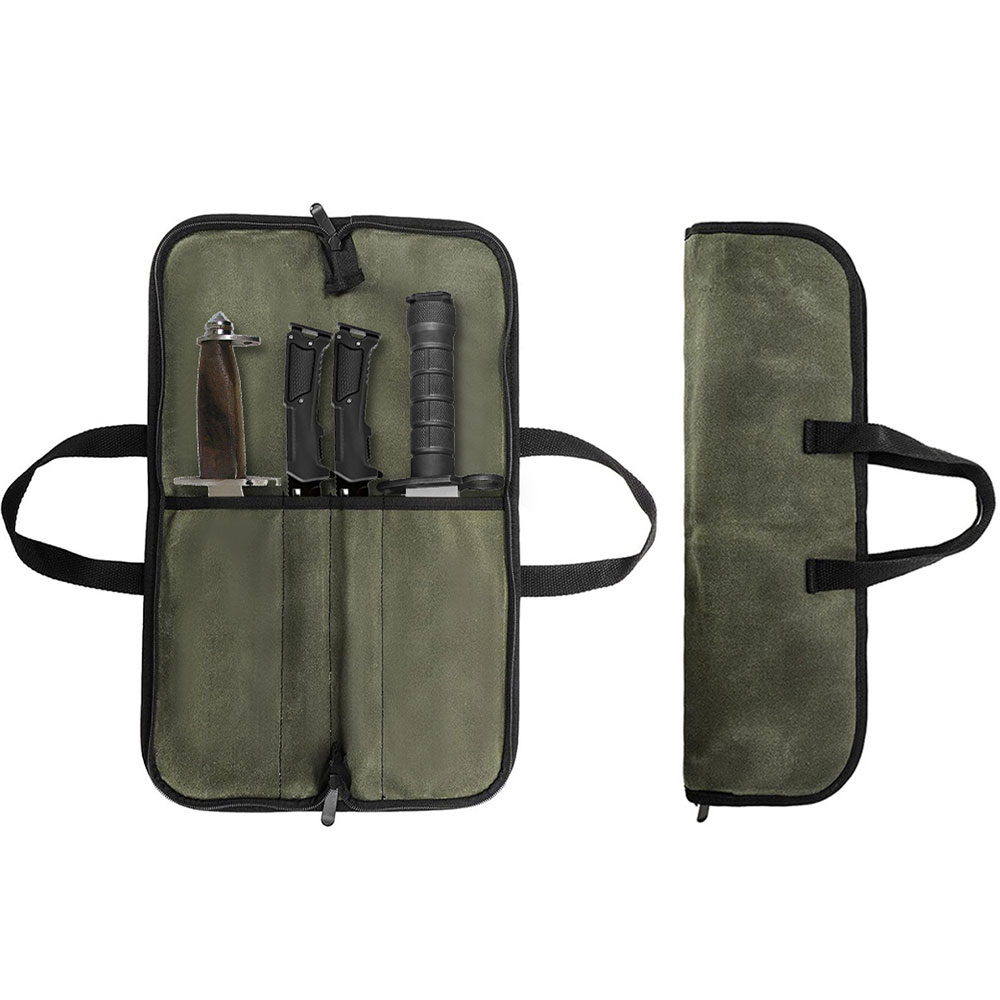 Camping Cooking Roll - ワックスキャンバス製ナイフロールバッグ、多機能ポータブルシェフナイフ収納ケース、戦術用キャリーバッグ、料理やキャンプ用ツール用ナイフバッグ