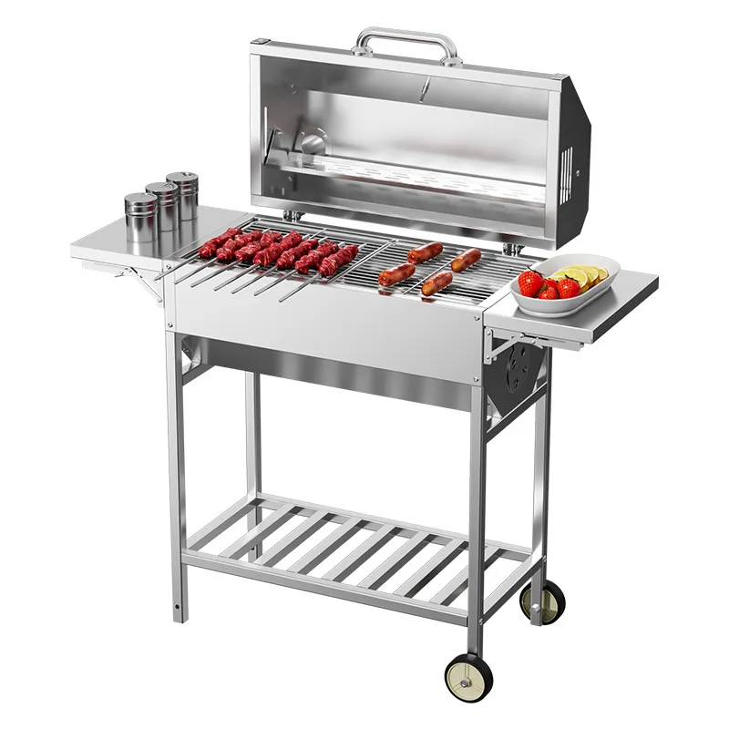Camping Cooking Portable - 屋外用ステンレス製バタフライ型バーベキューグリル、アメリカンバーベキュー、キャンプ、ピクニック、料理に最適なポータブル炭火焼き器セット