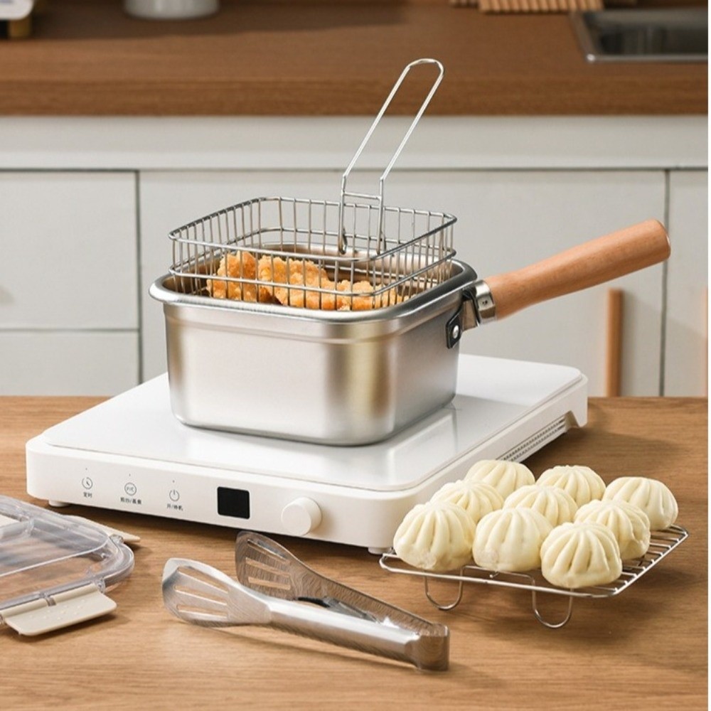Camping Cooking Roll - ポータブルステンレス鋼フライパン正方形ノンスティック調理鍋バスケット付きキャンプ調理器具セットパスタ