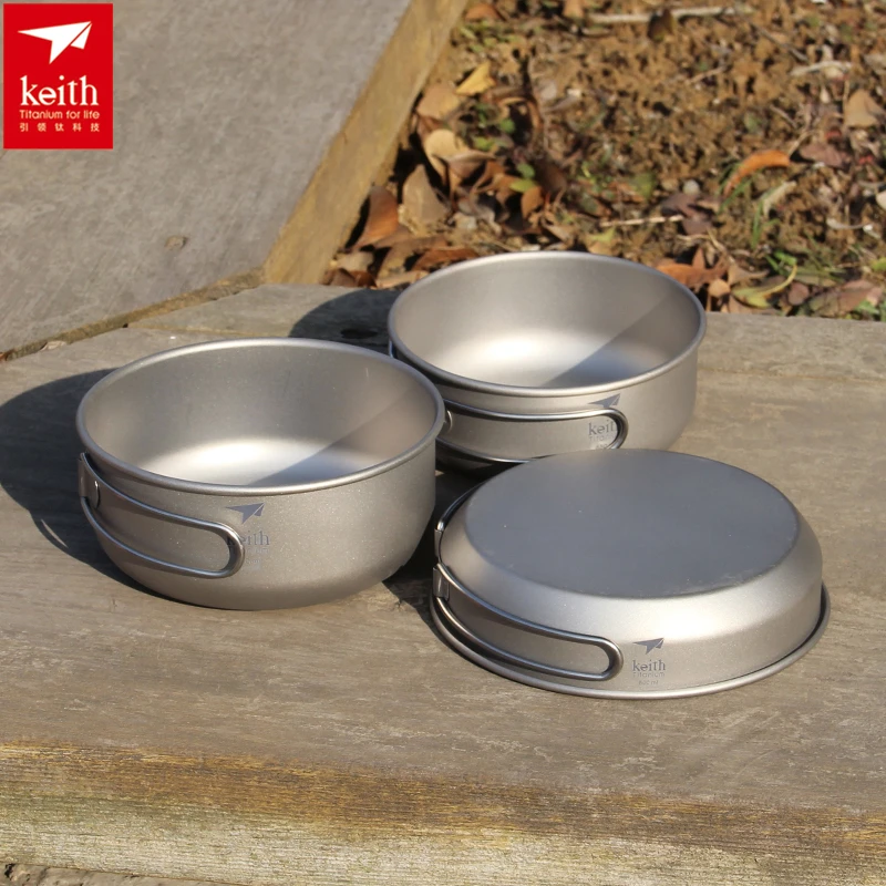 Camping Cooking Roll - キース 3 個チタン調理器具パンボウルセット折りたたみハンドルクックセット屋外旅行狩猟キャンプ調理セット Ti6053