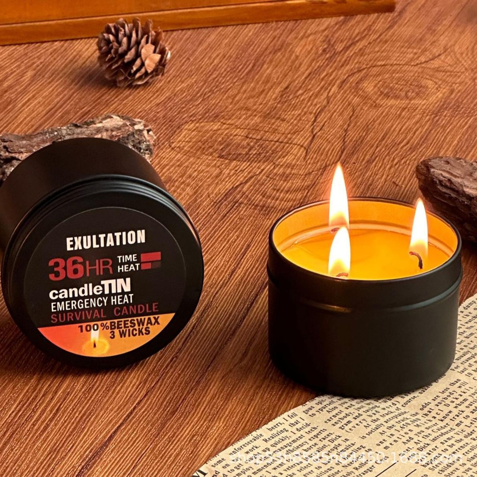 Camping Cooking Fire - 長時間燃焼キャンドル キャンプ用キャンドル ジャー付き 36時間長時間燃焼 3芯ランプ 家庭用