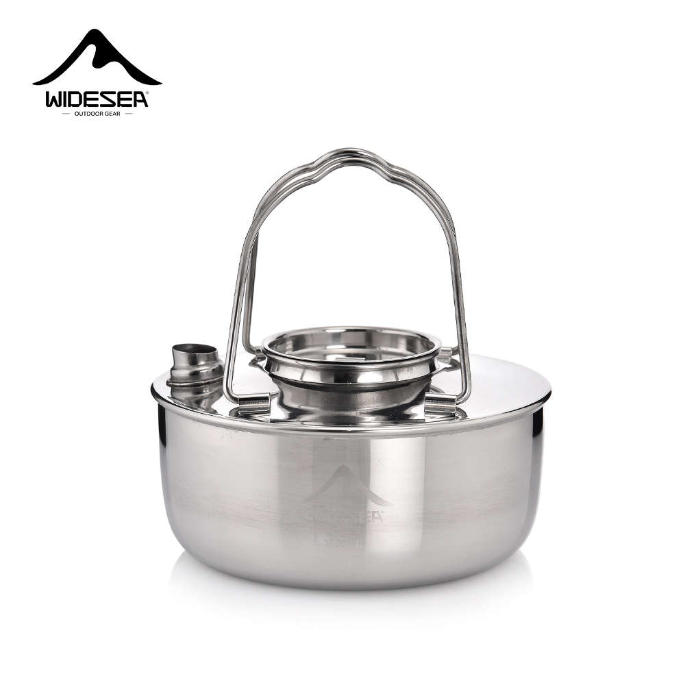 Camping Cooking Set Stainless Steel - Wideea-ステンレス鋼のやかん、旅行の必需品、コーヒー調理、ポータブル調理器具、アウトドアキャンプ、短い穴のデザイン、1.7l、ss304