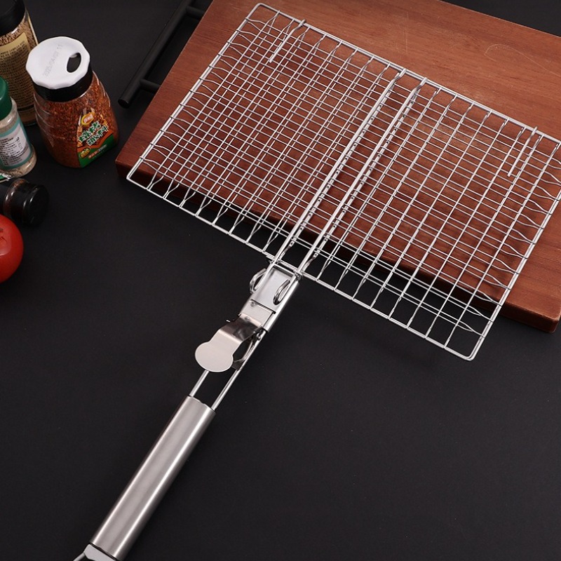 Camping Cooking Portable - 1 セットバーベキューネットバーベキューメッシュハンドル取り外し可能なステンレス鋼大胆なバーベキュークリップキャンプバーベキュー屋外ツールポータブル