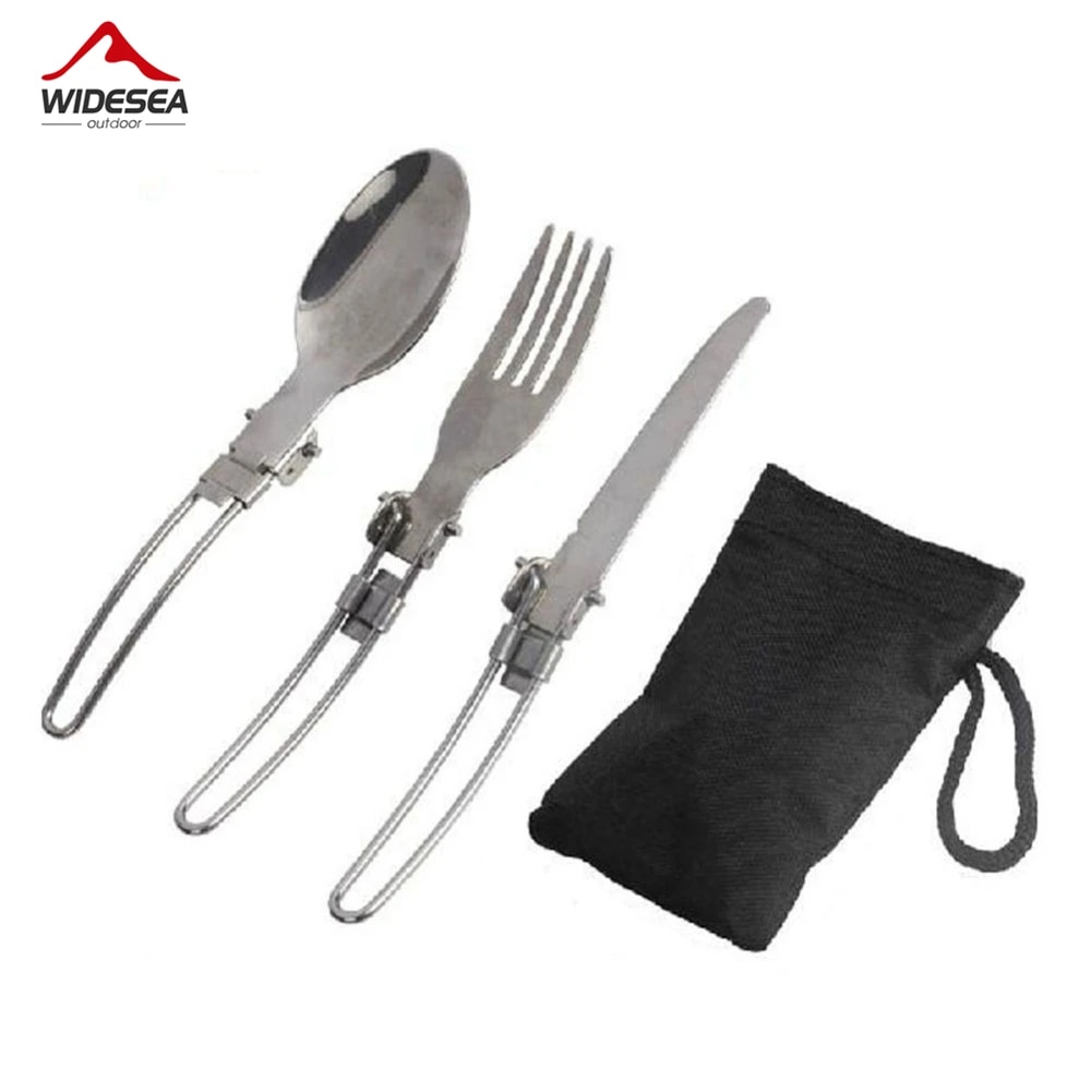 Camping Cooking Set Stainless Steel - 3 個 1 セットポータブルアウトドアキャンプ旅行ピクニック折りたたみステンレス鋼カトラリーセットフォークナイフスプーン食器送料無料