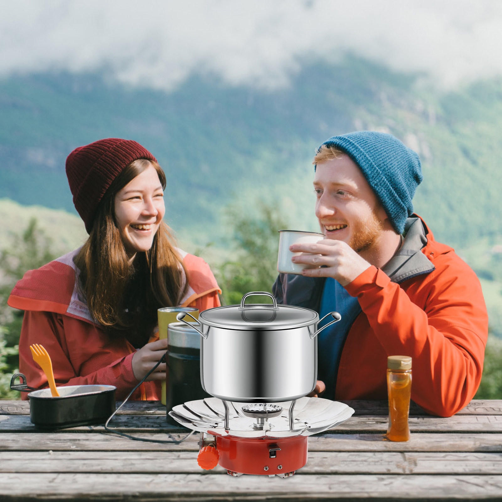 Camping Cooking Range - ポータブルロータスミニ炉 アウトドアガスキャンプストーブ 防風調理器 ピクニックバーベキュー ロータス炉 ガスストーブ