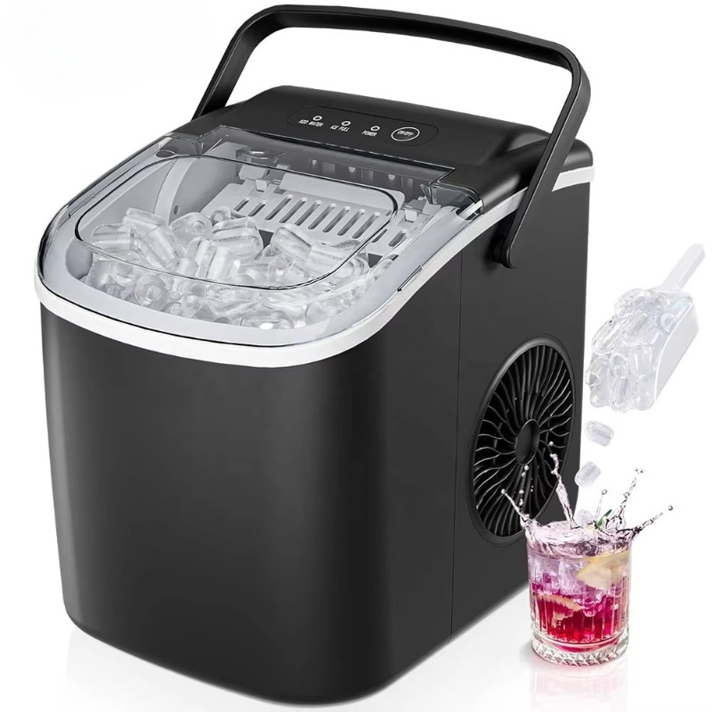 Camping Cooking Portable - 持ち運び可能なカウンタートップ型製氷機。取っ手付きで、家庭、キッチン、バー、パーティー、RV、キャンプなどでの使用に最適。自動で角型の氷を作ります。