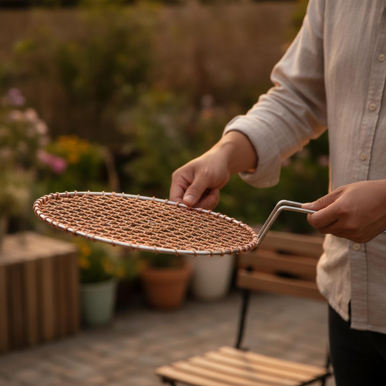 持ち手付きポータブル銅メッシュ丸型グリルスクリーン、炭火バー - Camping Cooking Portable のレビューと価格
