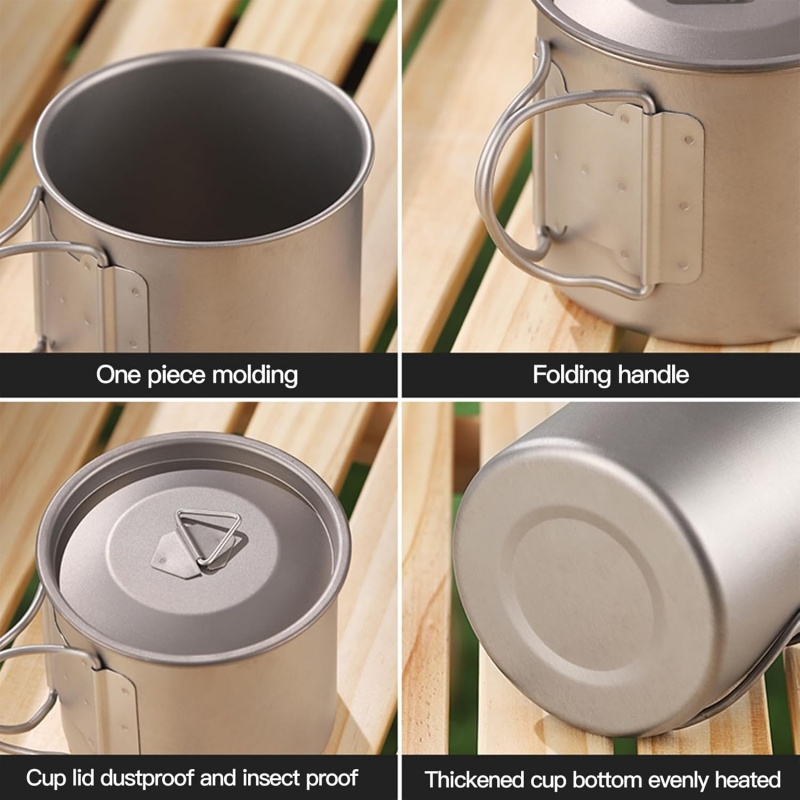 折りたたみハンドル付きチタン製キャンプマグ 軽量ポータブルア - Camping Cooking Roll のレビューと価格