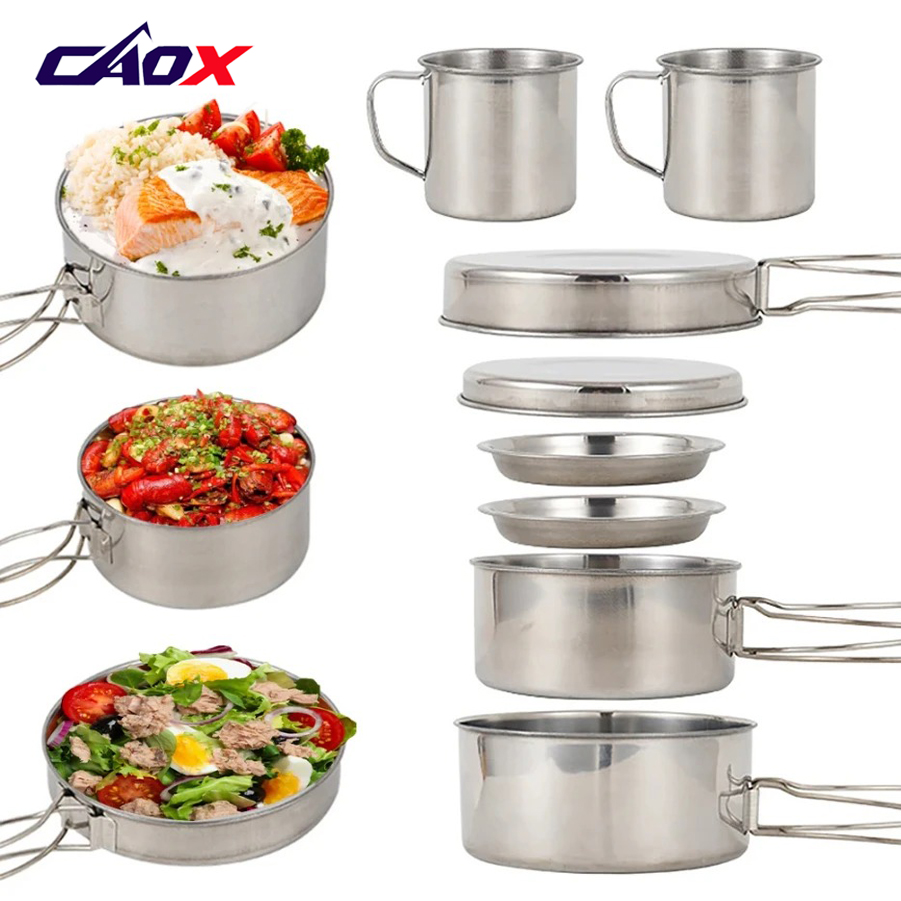 CAOX 8個セット キャンプ用調理器具セット ステンレス製 - Camping Cooking Hot Plate のレビューと価格
