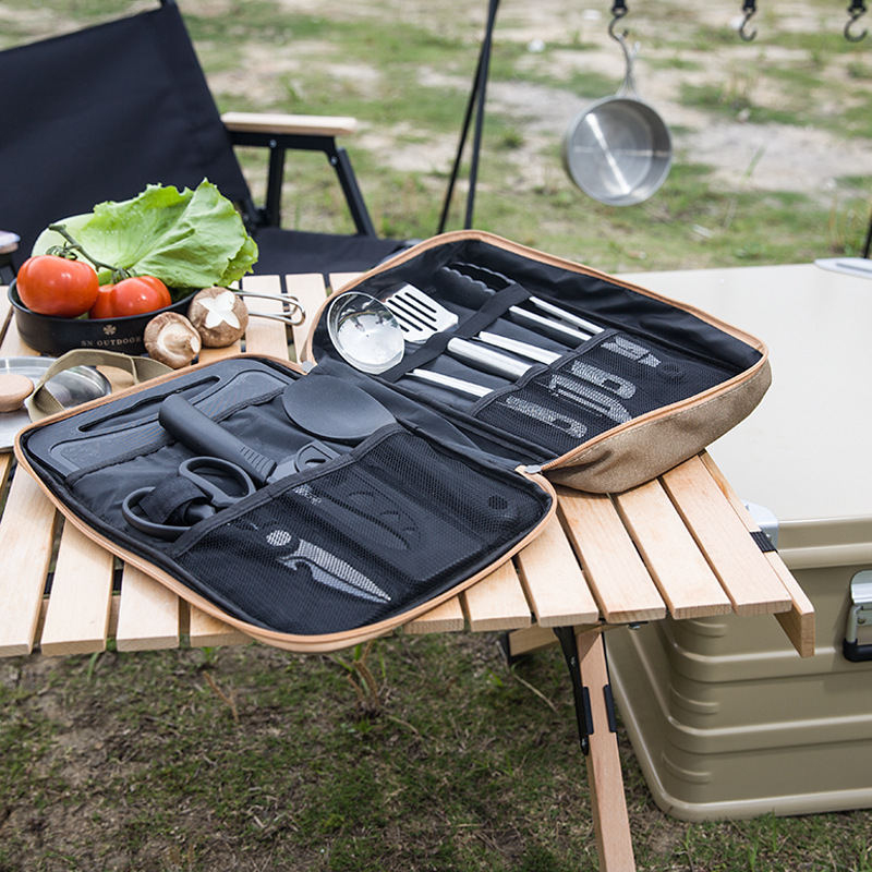 8 個キャンプキッチン調理器具セットポータブルバッグアウトド - Camping Cooking Set Stainless Steel のレビューと価格
