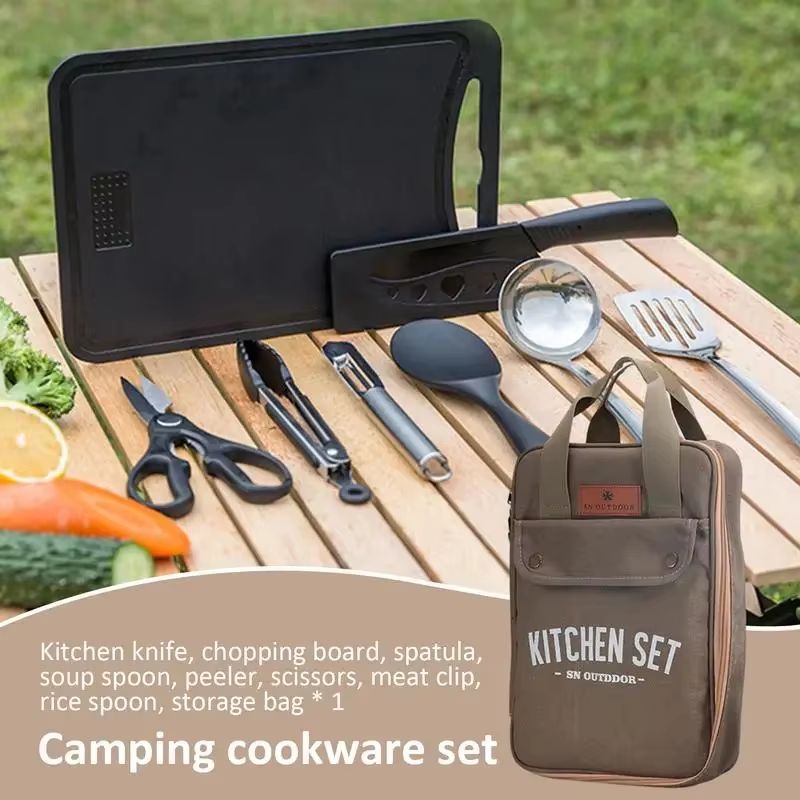 8 個キャンプキッチン調理器具セットポータブルバッグアウトド - Camping Cooking Set Stainless Steel のレビューと価格