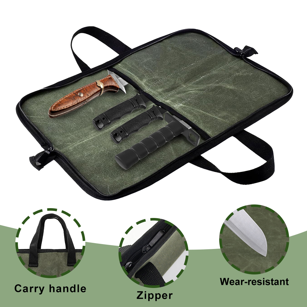 ワックスキャンバス製ナイフロールバッグ、多機能ポータブルシェ - Camping Cooking Roll のレビューと価格