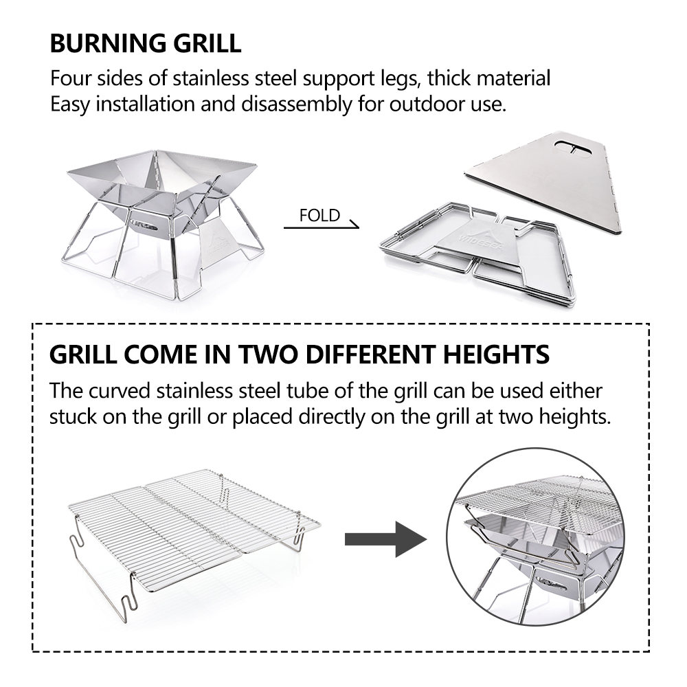 Widesea 防風薪キャンプグリル屋外ステンレス鋼荒野サバ - Camping Cooking Fire のレビューと価格