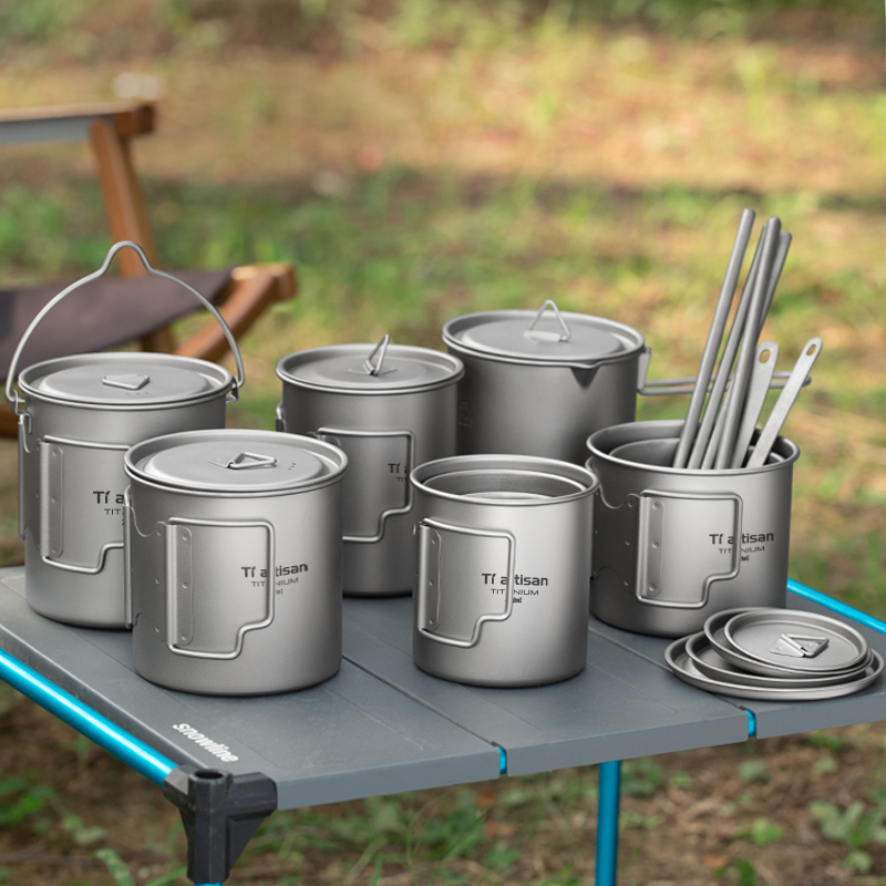 Tiartisan 屋外チタン軽量ポータブルティーコーヒーカ - Camping Cooking Set Stainless Steel のレビューと価格