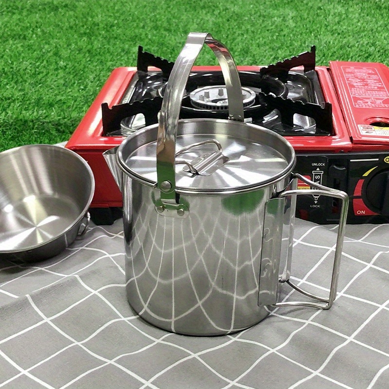 1PC コンパクトでポータブル 1.2L 屋外スチールケトル - Camping Cooking Set Stainless Steel のレビューと価格