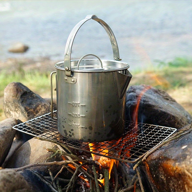 1PC コンパクトでポータブル 1.2L 屋外スチールケトル - Camping Cooking Set Stainless Steel のレビューと価格