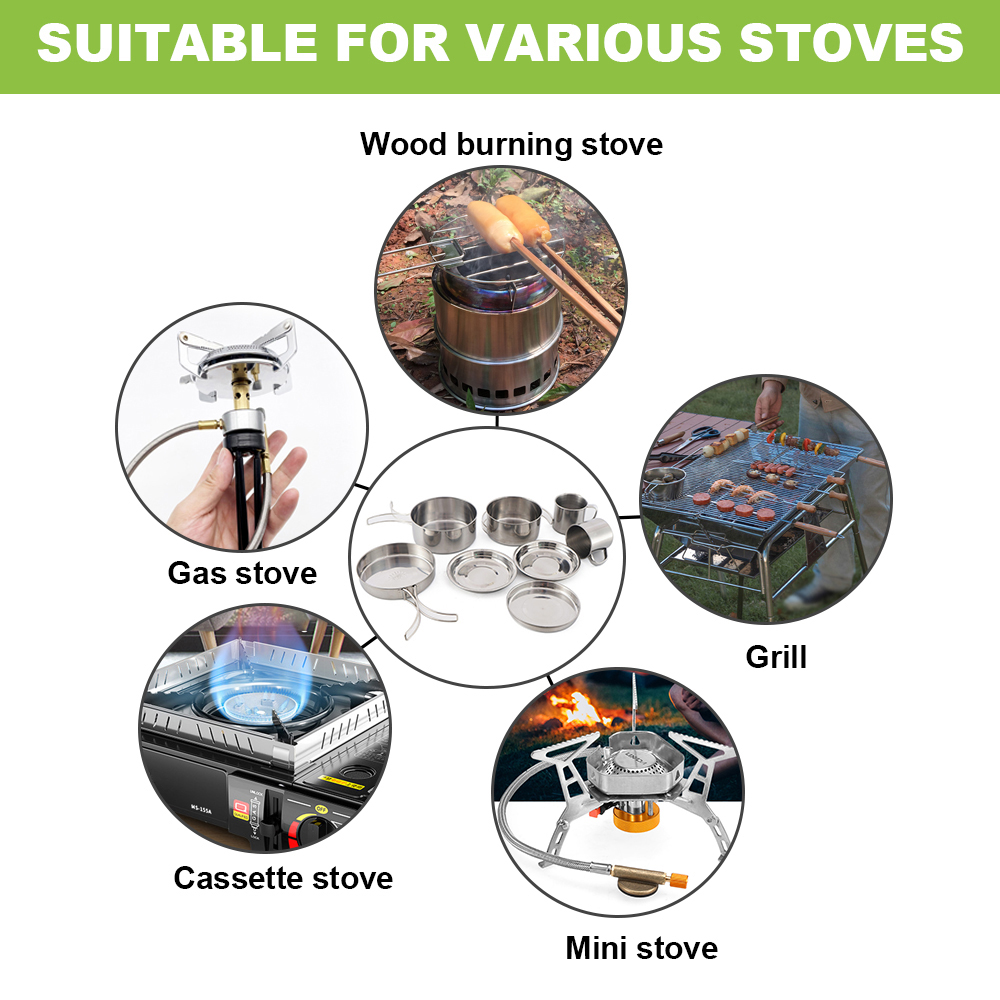 キャンプ調理器具メスキット 8 個ステンレス鋼調理鍋とフライ - Camping Cooking Hot Plate のレビューと価格