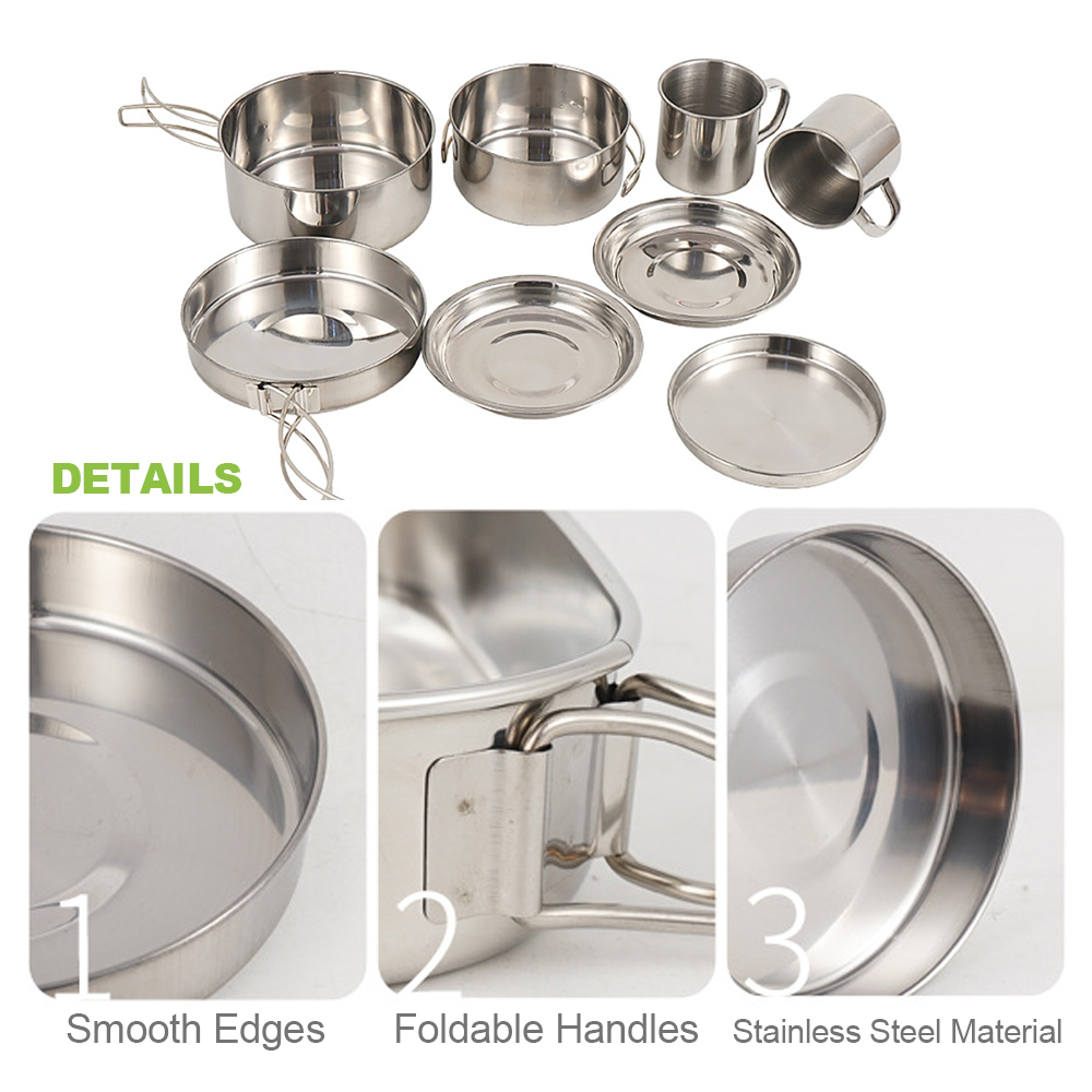 キャンプ調理器具メスキット 8 個ステンレス鋼調理鍋とフライ - Camping Cooking Hot Plate のレビューと価格