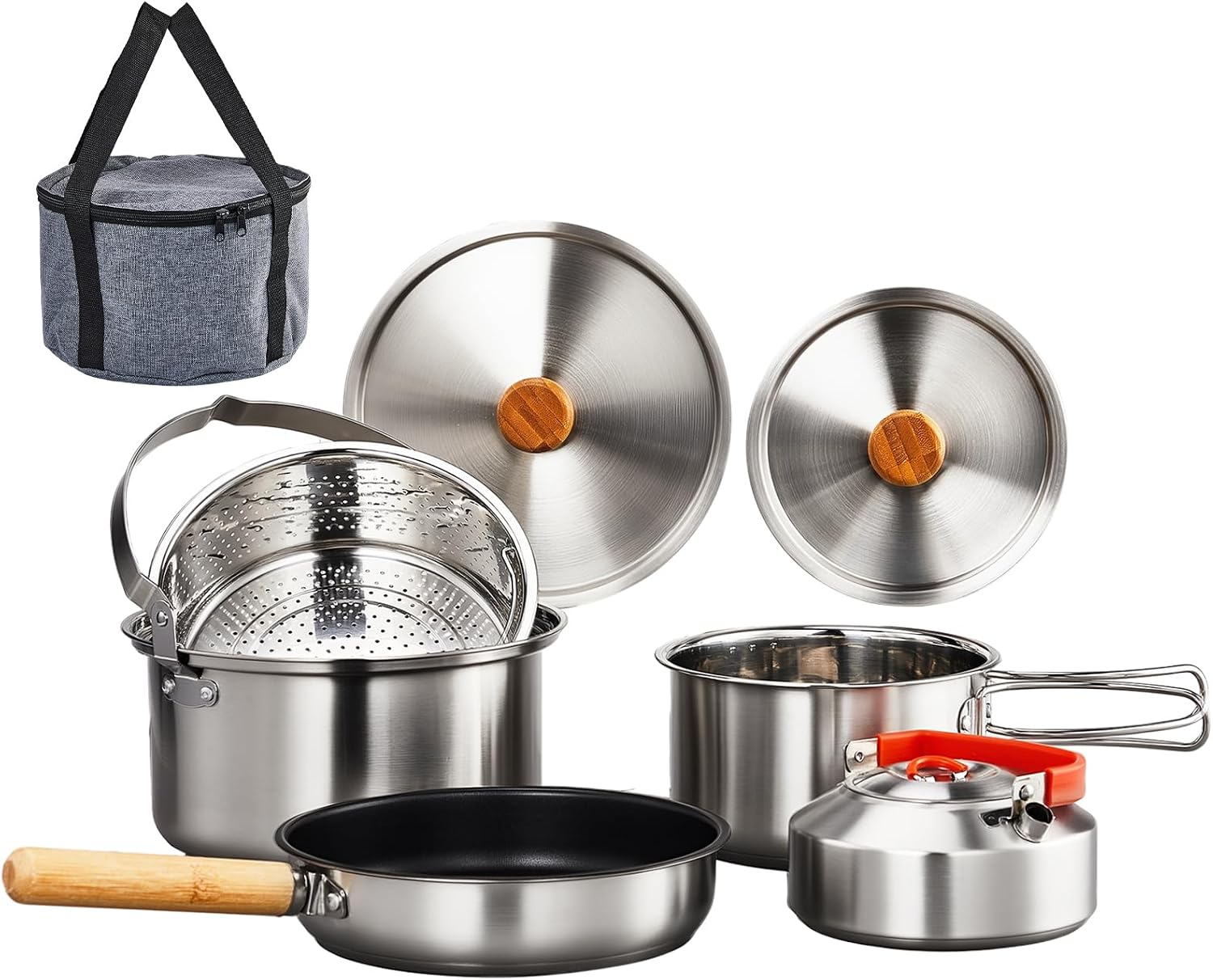 6点調理器具セット、304ステンレス製軽量ノンスティック鍋、 - Camping Cooking Fire のレビューと価格