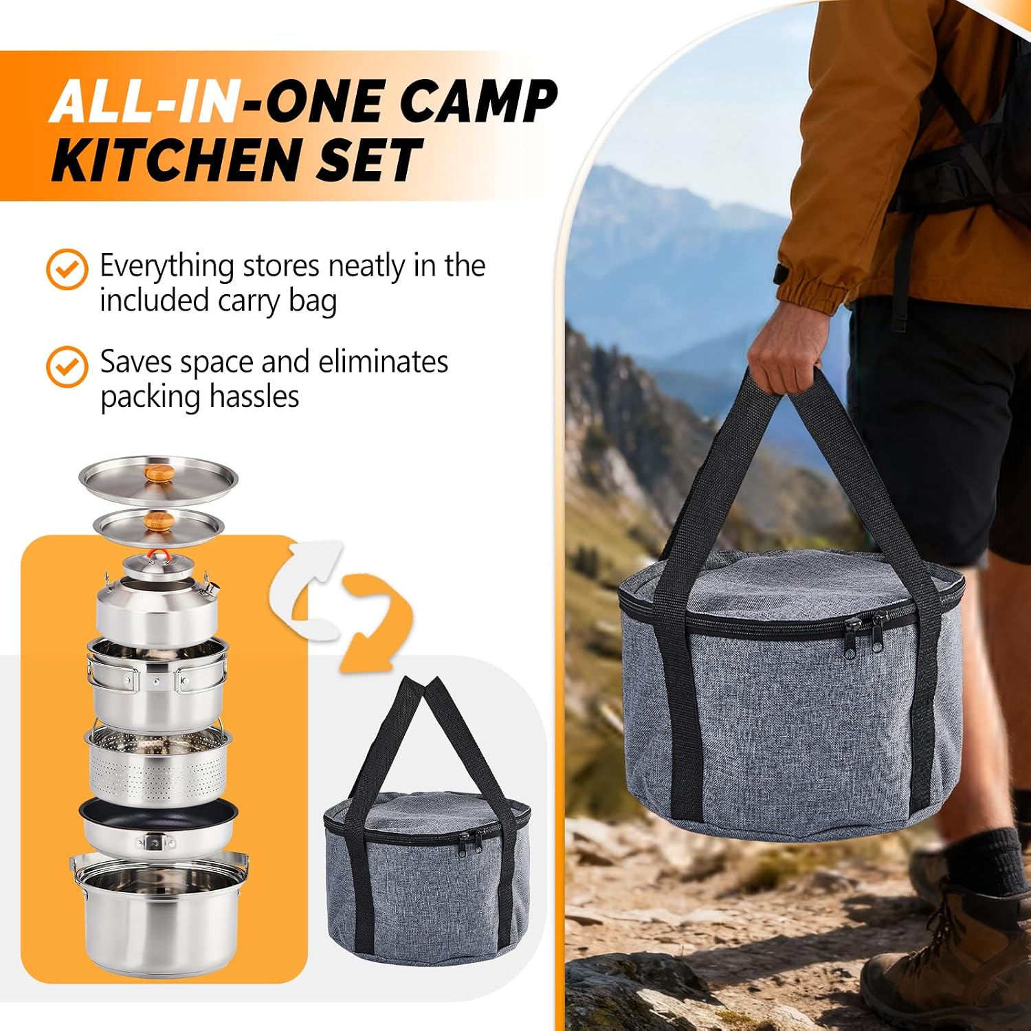 6点調理器具セット、304ステンレス製軽量ノンスティック鍋、 - Camping Cooking Fire のレビューと価格