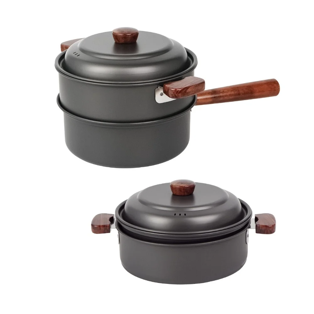 3L キャンプ調理鍋セット アルミ合金製ホットポットと蒸し器 - Camping Cooking Kitchen Set のレビューと価格