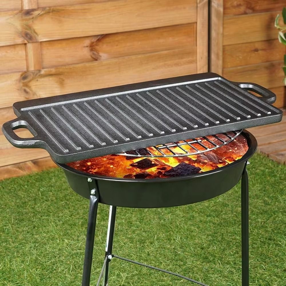 両面鋳鉄グリドル リバーシブル長方形BBQグリドルプレート  - Camping Cooking Range のレビューと価格