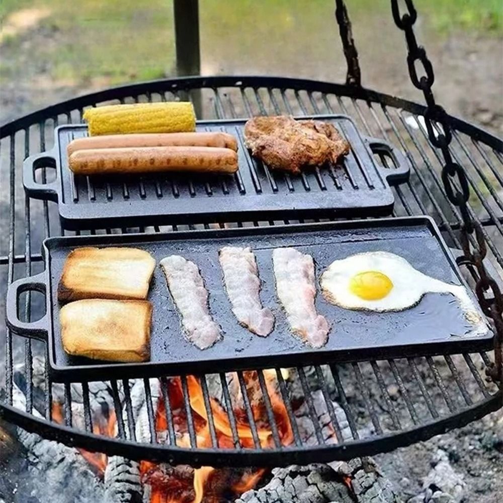 両面鋳鉄グリドル リバーシブル長方形BBQグリドルプレート  - Camping Cooking Range のレビューと価格