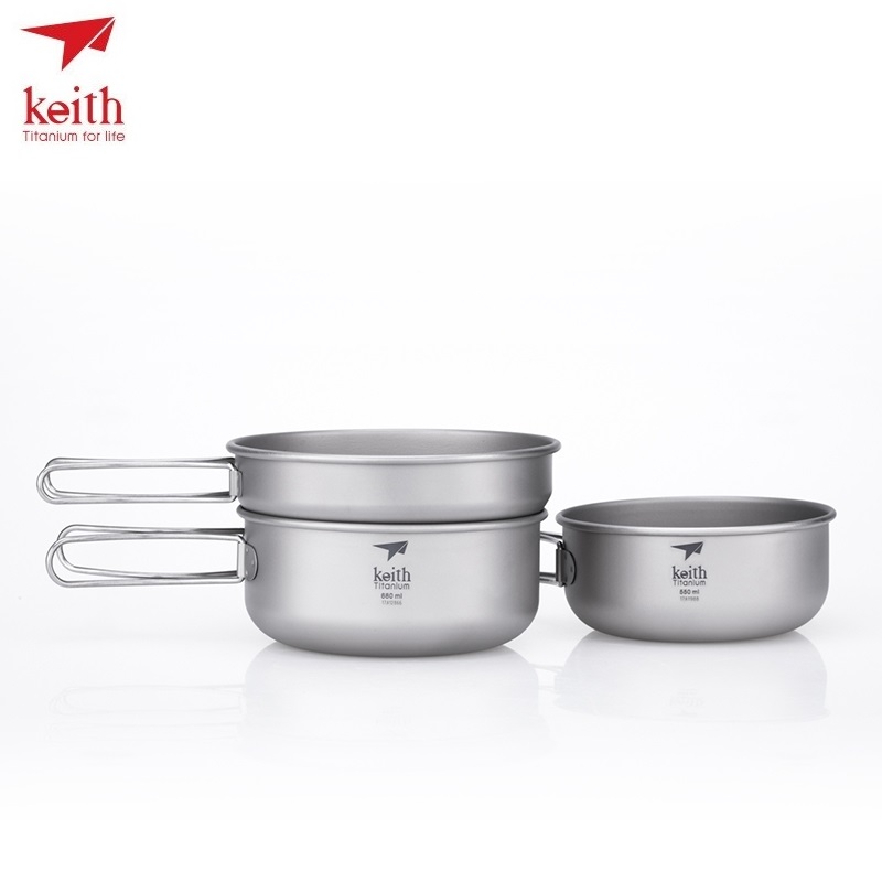 KEITH チタン Ti6053 3 ピースチタン鍋とフライ - Camping Cooking Hot Plate のレビューと価格