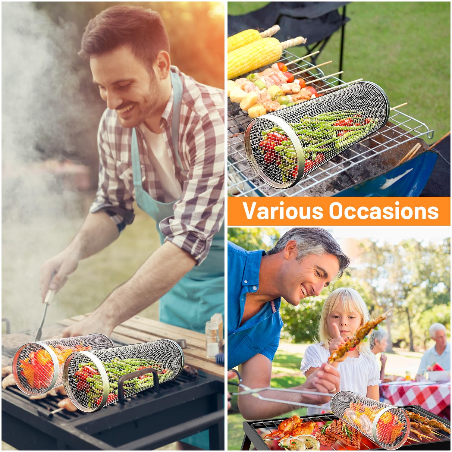 2 個ローリンググリルバスケット屋外グリル用ステンレススチー - Camping Cooking Roll のレビューと価格