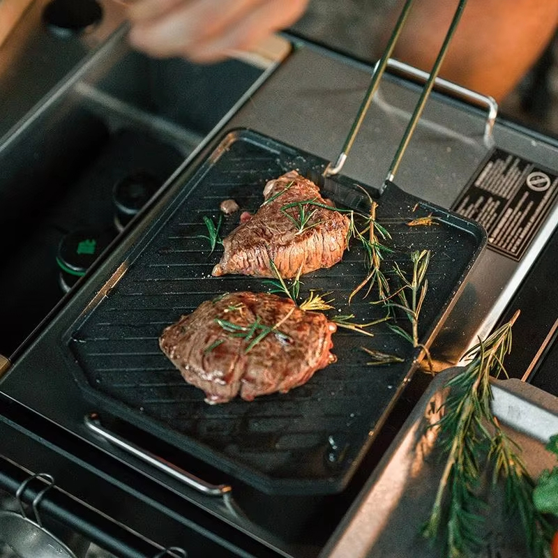 耐久性のある正方形ステンレス鋼グリルパン、ノンスティック、頑 - Camping Cooking Range のレビューと価格