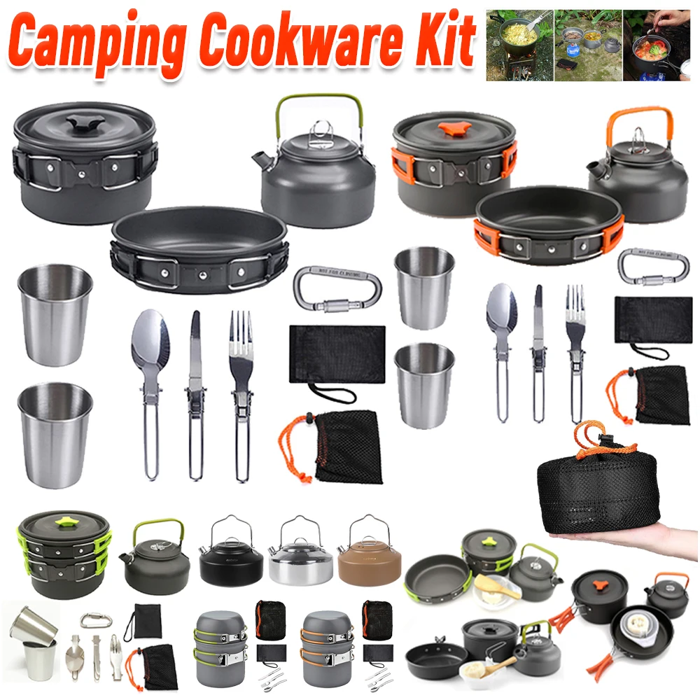 キャンプ調理器具キット ケトル ポット パン クックセット  - Camping Cooking Set Stainless Steel のレビューと価格